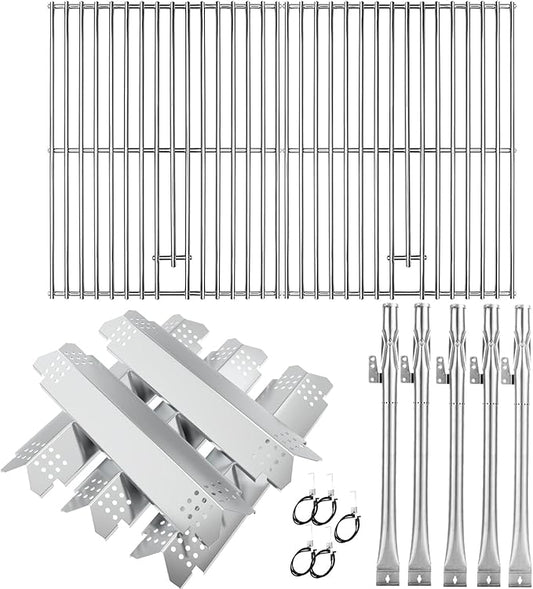 BQMAX Grill Parts for Nexgrill 5 Burner Gas Grill 720-0888 720-0888A 720-0888N, Cooking Grate, Heat Plates Shield and Burner for Nexgrill 5 Burner Replacement Parts for 720-0888 Nexgrill Parts
