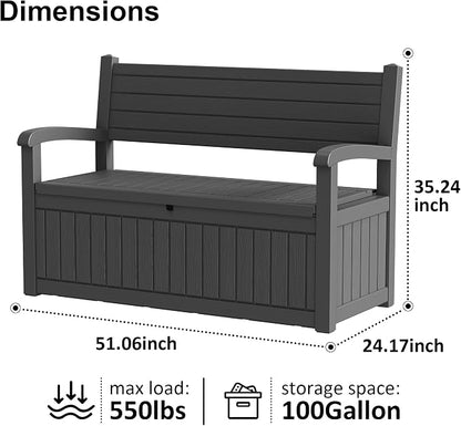 100 Gallon Outdoor Storage Bench, Waterproof Resin Deck Box - Image 2