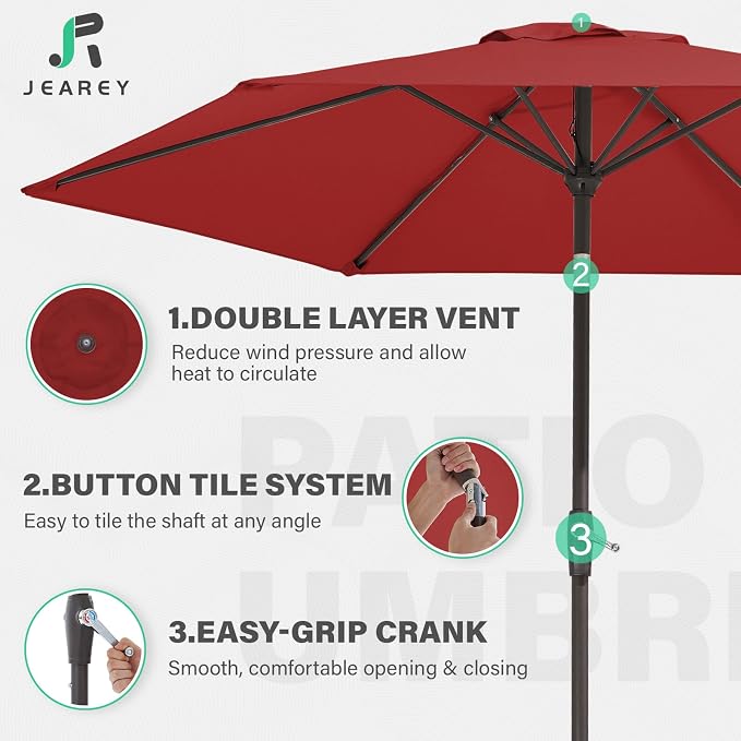 JEAREY 7.5 ft Outdoor Patio Umbrella, Table Umbrella, Tilt & Crank lift - Image 3