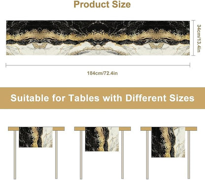 Marble Table Runner, Ink Golden Marble Texture Table Runner for Kitchen Wedding Farmhouse Indoor Outdoor Home Party 13x60in