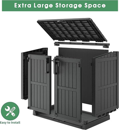 Outdoor Horizontal Resin Storage Shed,Portable Outdoor Storage Cabinet 36 Cu Ft with Lockable Doors -Waterproof Storage Box for Backyards,Easy to Assemble Black