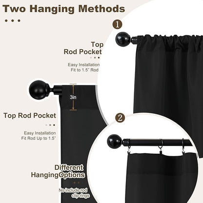 HolidayIdeas Outdoor Patio Curtains Waterproof with Rod Pocket 4 Panels 54x84 Inch- Weatherproof Balcony Outdoor Curtains for Apartments,Porch, Gazebo, Pergola, Sliding Glass Door, Black