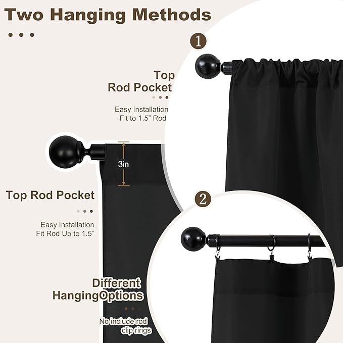 HolidayIdeas Black Outdoor Patio Curtains Waterproof with Rod Pocket 6 Pcs - Protect Privacy 84 inch Length Balcony Outdoor Curtains for Apartments,Porch, Gazebo, Pergola, Sliding Glass Door