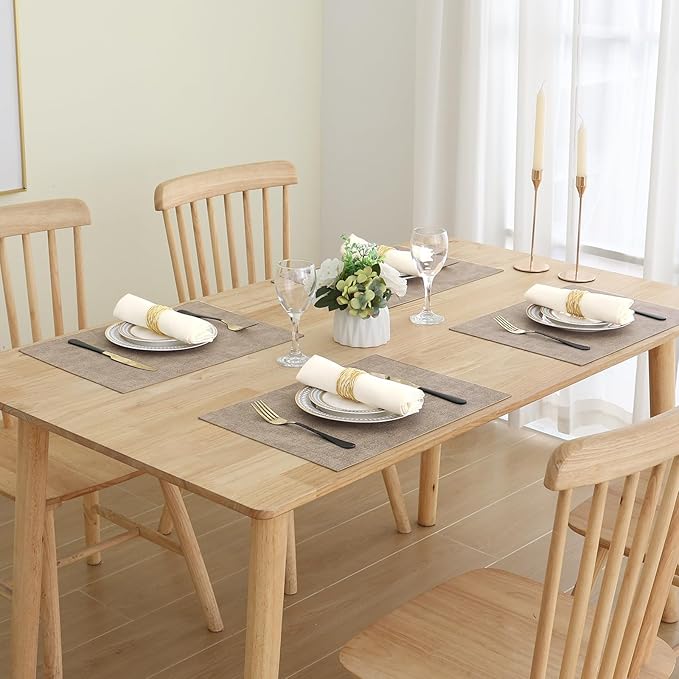 Homaxy Faux Leather Heat Resistant Placemats for Dining Table Set of 12, Waterproof Wipeable Washable PU Table Mats, Easy to Clean Anti-Slip Place Mats, 11.8" x 17", Light Brown