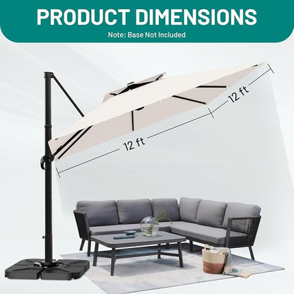 12×12 FT Double-Top Cantilever Patio Umbrella, Ivory | Square Offset Umbrella - Image 7