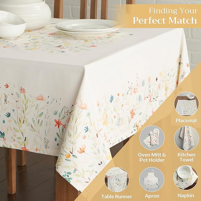 Maison d' Hermine Table Cloth Rectangle Table 100% Cotton 60 x 90 Inches Tablecloth Reusable Decorative Everyday Use for Dining Room, Farmhouse, Home, Party, Festive & Wedding Spring Summer - Colmar