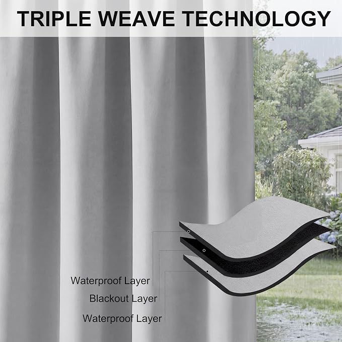 RYB HOME Extra Wide Outdoor Curtains 2 Panels or Patio Waterproof | Blackout - Image 7