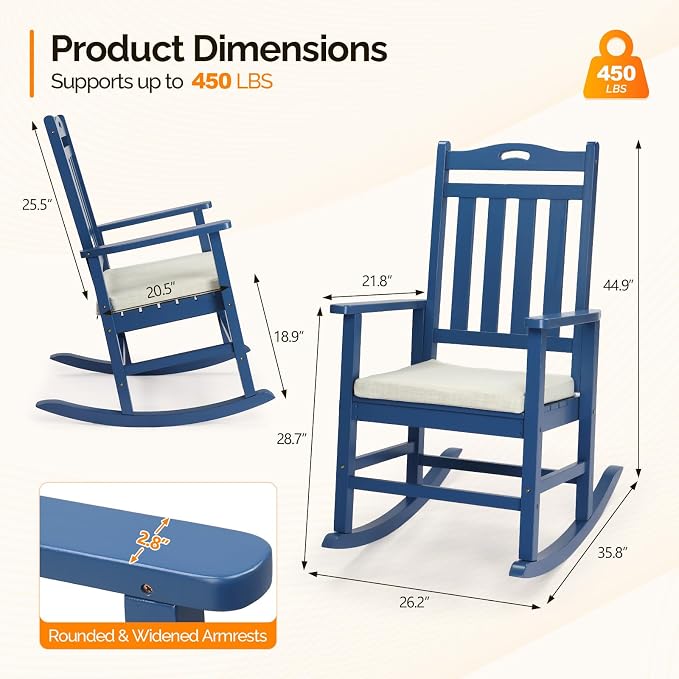 VINGLI Outdoor Rocking Chair Set of 2 Wood Rocking Chair - Image 3