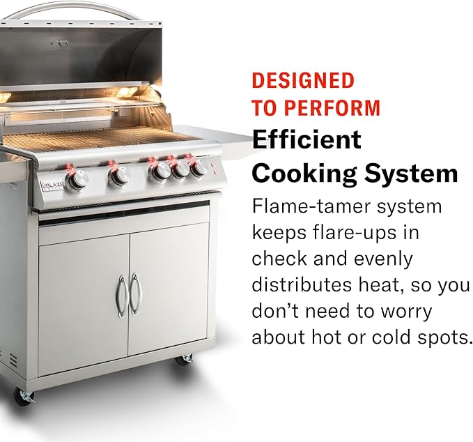 Blaze Outdoor Grill | 32-Inch Stainless Steel Propane BBQ Grill | 4 Burner Barbecue | Premium Outdoor Kitchen Grilling | Rear Infrared Burner & Grill Lights | BLZ-4LTE2-LP