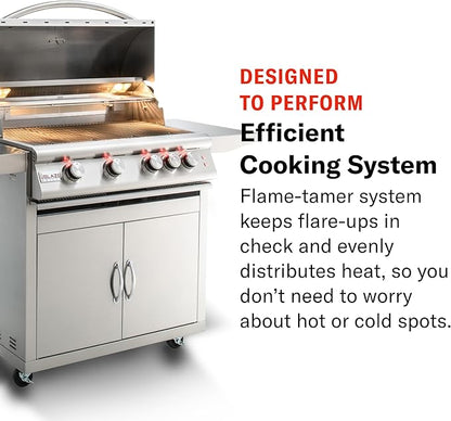 Blaze 32-Inch 4-Burner Built-In Natural Gas Grill | 66,000 BTU | Rear Infrared Burner & Grill Lights | 304 Stainless Steel Construction | BLZ-4LTE2-NG