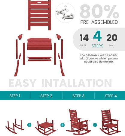 SERWALL Outdoor Rocking Chair Set of 2, Oversized HDPE Rocker, all Weather - Image 5