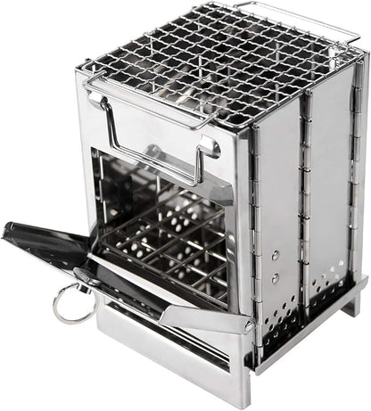 REDCAMP Wood Burning Folding Camp Stove Stainless Steel Grid, Portable Collapsible Backpacking Stove Survival Rocket Stove for Outdoor Tent Camping Hiking Picnic BBQ, Samll