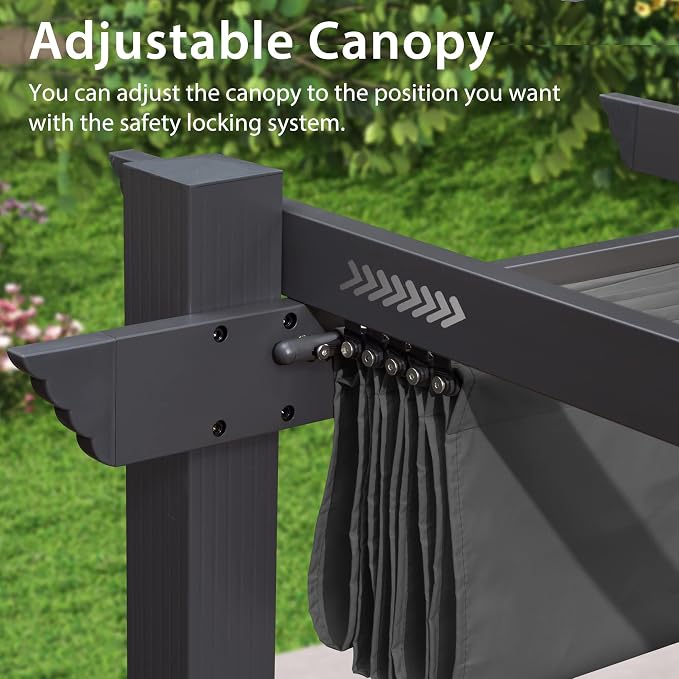 PURPLE LEAF Outdoor Pergola 10' X 18' Retractable Canopy Aluminum, Custom Shade - Image 9