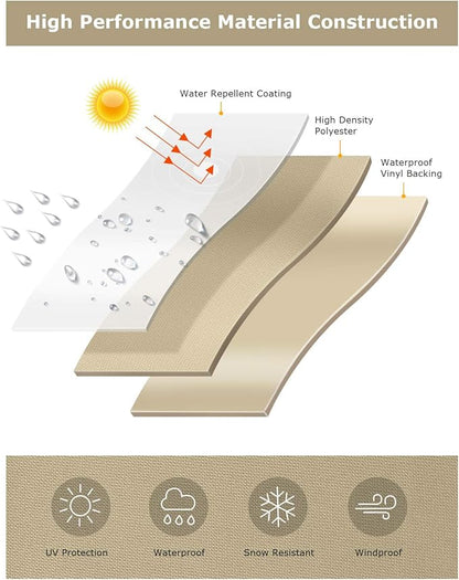 SunPatio Fire Pit Cover 32 Inch, Heavy Duty Waterproof Round Fire Bowl Cover, Small Furniture Ottoman Table Protector, All Weather Protection, Beige