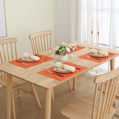 Homaxy Faux Leather Heat Resistant Placemats for Dining Table Set of 8, Waterproof Wipeable Washable PU Table Mats, Easy to Clean Anti-Slip Place Mats, 11.8" x 17", Orange