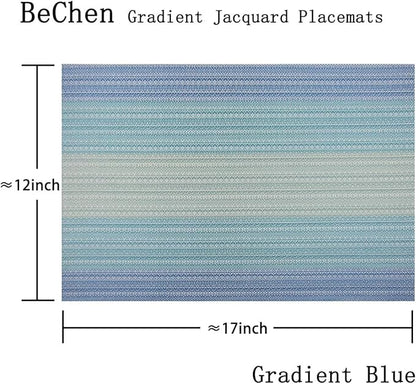 Vinyl Placemats,Washable Table Mats Easy to Clean Woven Placemats for Dining Table Set of 4(Blue)