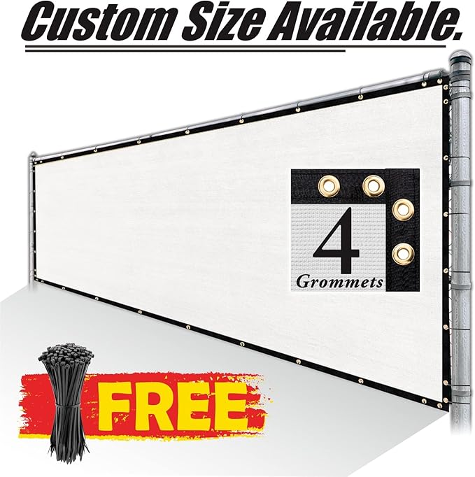 Royal Shade Custom Size 4' x 128' White Fence Privacy Screen Windscreen Cover Netting Mesh Fabric Cloth - Cable Zip Ties Included (We Make Custom Size)