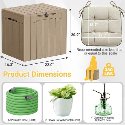 Greesum 33 Gallon Resin Deck Box Weatherproof Storage Box, Light Coffee | - Image 7