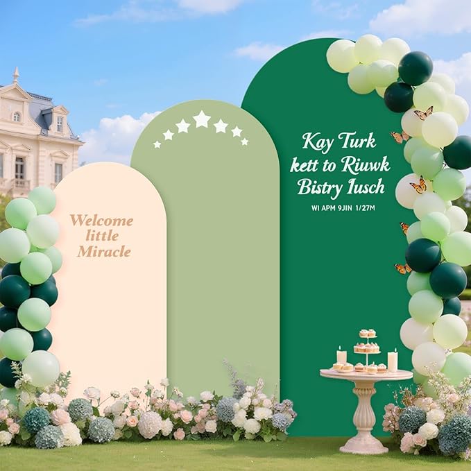 MODFUNS Set of 3 Arch Backdrop Cover 6&6.6&7.2ft Spandex Arch Cover Dark Green Biege Sage Backdrop Stand Covers Stretchy Arch Covers for Wedding Bridal Baby Shower Banquet Arch Supplies
