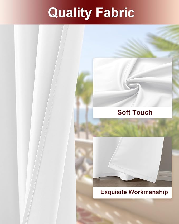 White Grommet Outdoor Curtains for Patio Waterproof 8 Pcs 54x95 In | - Image 4