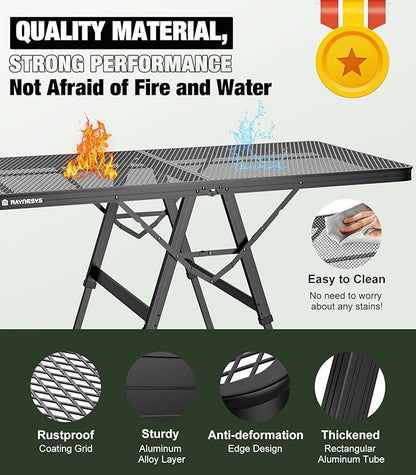 Foldable Grill Table with Mesh Desktop, 200lbs 4Ft Portable Folding Table, Height Adjustable Metal Table for Ourdoor, Camping, Picnic, BBQ and Beach, RV, 47.24" L x 23.62" W