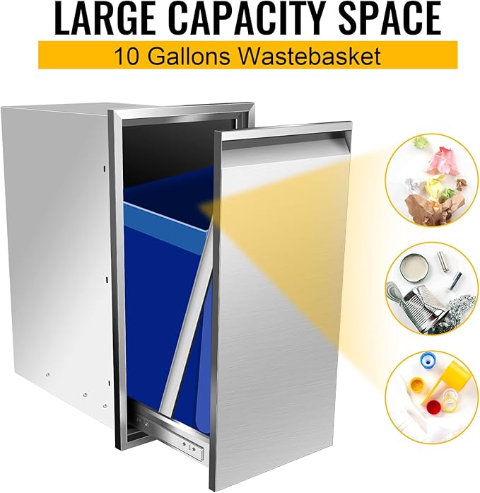 Outdoor Kitchen Stainless Steel Triple Access BBQ Drawers With Handle For BBQ Island Patio Grill Station,Trash Drawer