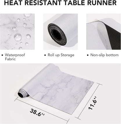 Trivet Table Runner Hot Plates Mat 12 X 40 Inch Heat Resistant Table Protector Waterproof Decorative Farmhouse Kitchen Trivets Counter Heat Proof Placemats for Hot Dishes (Marble)