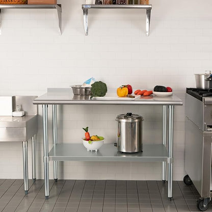 HARDURA Stainless Steel Table Prep & Work Table 24 x 48 Inches NSF Heavy Duty Commercial with Undershelf and Backsplash for Restaurant Kitchen Home and Hotel