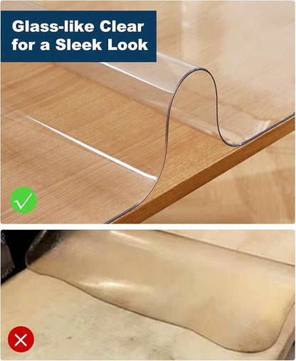 Crystal Clear Plastic Table Cover Protector, 54" x 54" Spill Resistant Easy Flat PVC Desk Pad Mat, 1.5mm Thick Waterproof Vinyl Table Top Protector for Dining Room Table, Office, Dresser