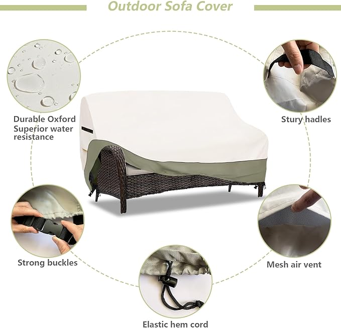 3-Seater Patio Sofa Cover,85 W x 38 D x 35 H Inches Outdoor Couch Cover,600D Heavy Duty Waterproof Outdoor Sofa Covers,Patio Furniture Covers,Beige