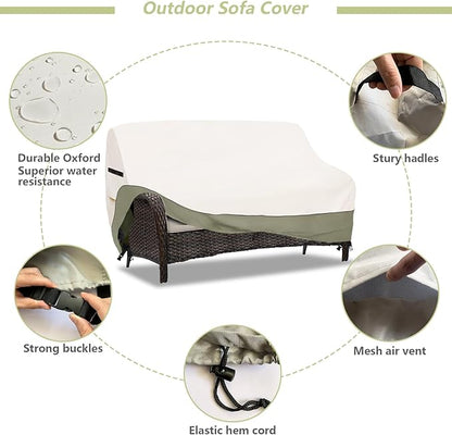3-Seater Patio Sofa Cover,76 W x 32.5 D x 33 H Inches Outdoor Couch Cover,600D Heavy Duty Waterproof Outdoor Sofa Covers,Patio Furniture Covers,Beige