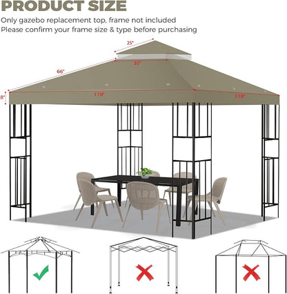 10x10 FT Gazebo Replacement Top, Canopy Replacement Cover Double Tiered - Image 2