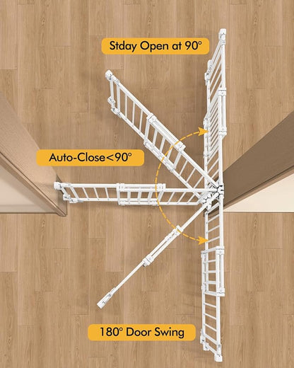 Baby Gate for Stairs Doorways & Kitchen, Extra Wide 32"-54" W x 39" H Extra Tall, No Bottom Bar Dog Gate, One-Handed Auto-Close, Hardware Mount Safety Gate for Dogs & Toddlers, White
