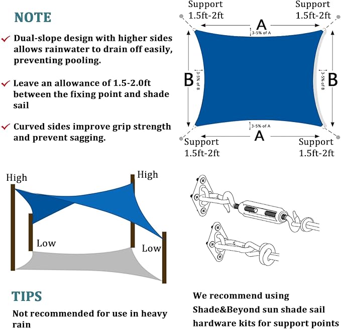 Shade&Beyond Custom Sun Shade Sail 7'x13'RectangleSun Sail Shades Patio UV - Image 6