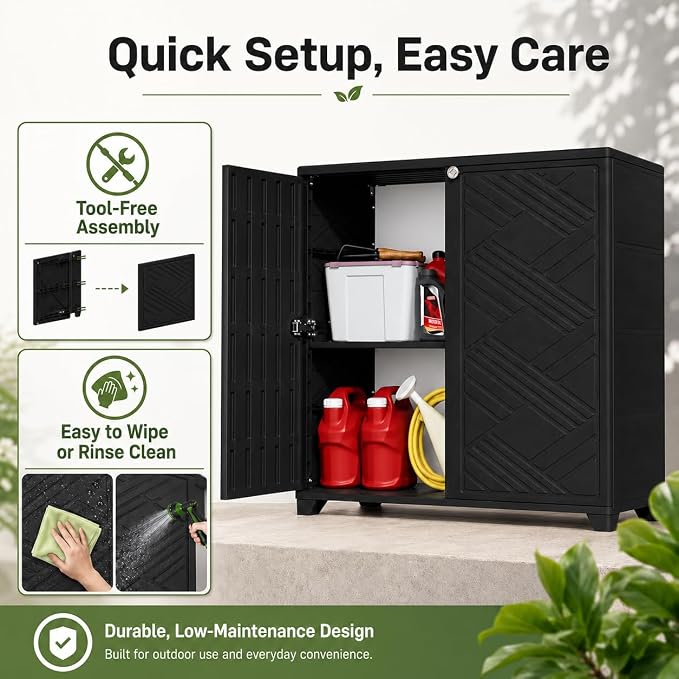 ADDOK Outdoor Storage Cabinet, 60 Gallon Waterproof Resin Patio Storage Cabinet - Image 6