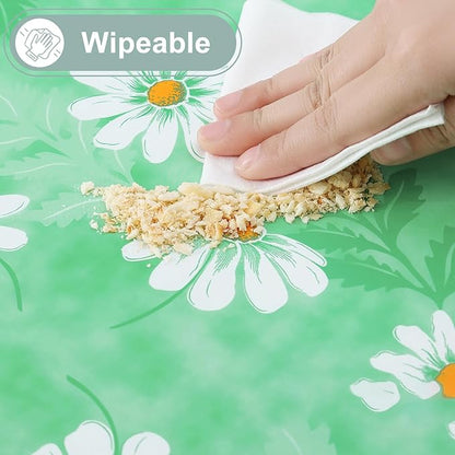 misaya Square Waterproof Vinyl Table Cloth, Wipeable Tablecloth with Flannel Backing, Plastic Table Cover for Dinner, Picnic, Indoor and Outdoor (Green Daisy, 54" x 54")