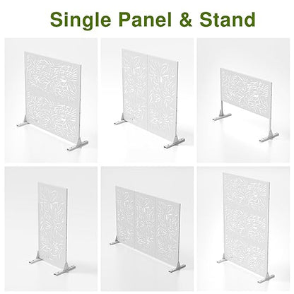 Casaphoria 72" H x 47" W Metal Outdoor Privacy Screen, Freestanding Decorative Divider for Patio, Deck, Balcony, and Garden with Stable Base, White Bamboo Leaves