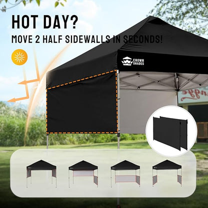 CROWN SHADES 10x10 Pop up Canopy Tent Instant Canopy with 150D Silver Coated Fabric Including 2 Half Sidewalls, 4 Ropes, 8 Stakes, 4 Weight Bags, STO 'N Go Bag, Black