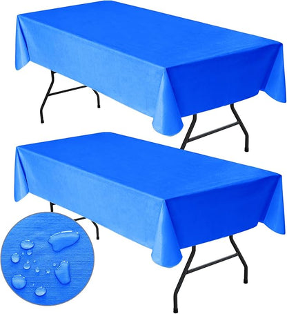 Nasitos 2 Pack Blue Table cloth 60x102 Inch-Flannel Backed Vinyl Tablecloths for 6 Foot Rectangle Table, Oilcloth Spillproof Waterproof Tablecloth for Festival, Bridal Shower, Picnic, Graduation Party