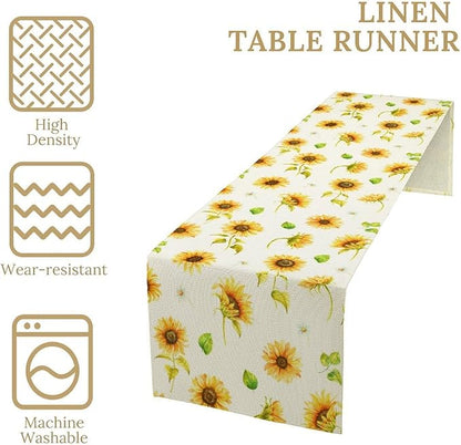 Yellow Sunflower Table Runner, Seasonal Spring Summer Flowers Table Decor for Kitchen Dining Room Coffee Holiday Kitchen Dining 13x108in