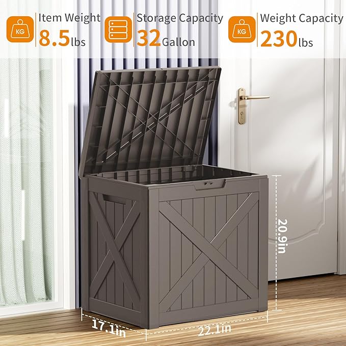 30 Gallon Waterproof Resin Deck Box, UV Resistant Outdoor Storage for Garden, Patio, Porch, Delivery, Gray