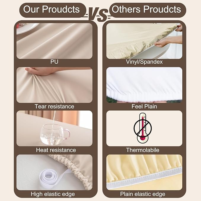 Fall Round Fitted PU Tablecloth with High Elastic Edge 28 Inch Dia Waterproof Oil Proof Table Cloth Anti-Scald Stain-Resistant Wipeable Table Cover for Indoor Outdoor Picnic (Orange,28" Dia)