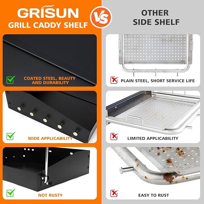 GRISUN Adjustable Grill Side Shelf - Folding Prep Table for Pit Boss 540/700FB, Camp Chef & Char Griller and Dyna-Glo