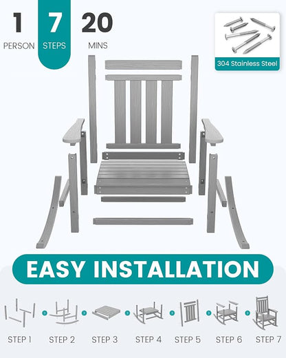 SERWALL Outdoor Rocking Chair Set of 2, Sliver Gray | 21.1" Widened Seat adds - Image 7