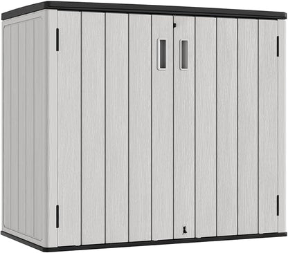 KINYING Outdoor Horizontal Storage Sheds,37 Cu.ft Outdoor Storage Cabinet Waterproof Resin Tool Storage Box for Lawn Mower,Garden Tools and Patio Furniture, Lockable (Grey)