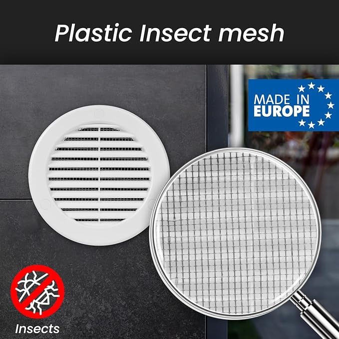 Repa Market 4 Inch (Opening) White Round Air Vent Cover - Pack of 2 Plastic Fresh Air Intake Vent - Grill Cover with Nylon Mesh Screen - Wall or Ceiling HVAC Return Air Register - Modern Soffit Vents