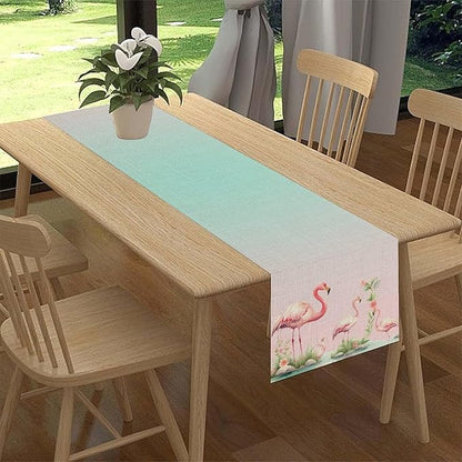 Flamingo Table Runner,Teal Pink Flamingo Family with Flowers Grass Watercolor Style Table Center Decor for Family Kitchen and Living Room Outdoor Farmhouse Party Table Decorations, 13"x72"