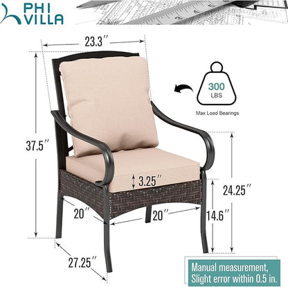 PHI VILLA Outdoor Dining Chairs Set of 4, Heavy Duty Outdoor Metal Wicker Dining Chair with Thickened Cushions, Large All Weather Wrought Iron Patio Chair for Balcony