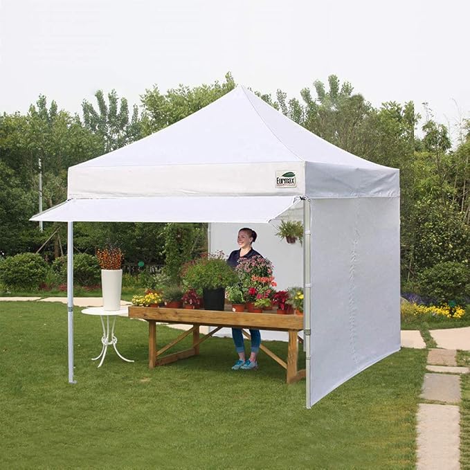 Eurmax USA 10 x 10 Pop up Canopy Commercial Tent Outdoor Party Canopies with 4 Removable Zippered Sidewalls and Roller Bag Bonus 4 Canopy Sand Bags & 24 Squre Ft Extended Awning(White)