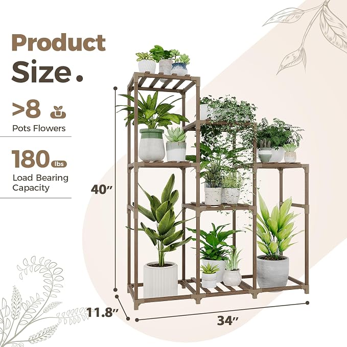 Bamworld Tall Plant Stand Indoor Wood Shelf Outdoor Tiered Rack | - Image 7